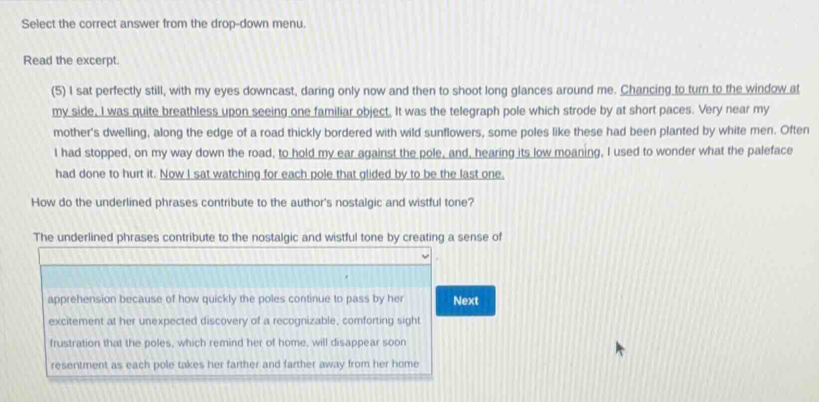 select the correct answer from the drop-down menu. read the excerpt. (5…