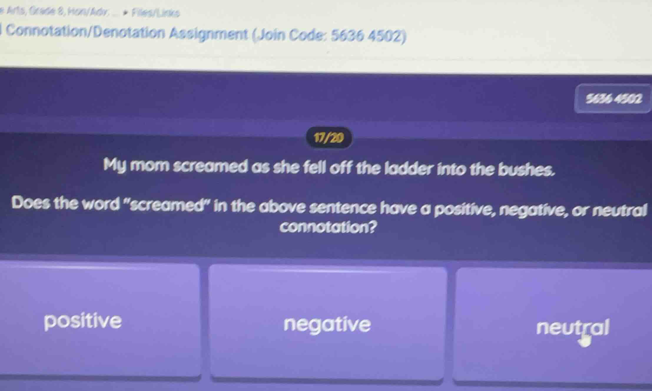 connotation/denotation assignment (join code: 5636 4502)17/20my mom scr…