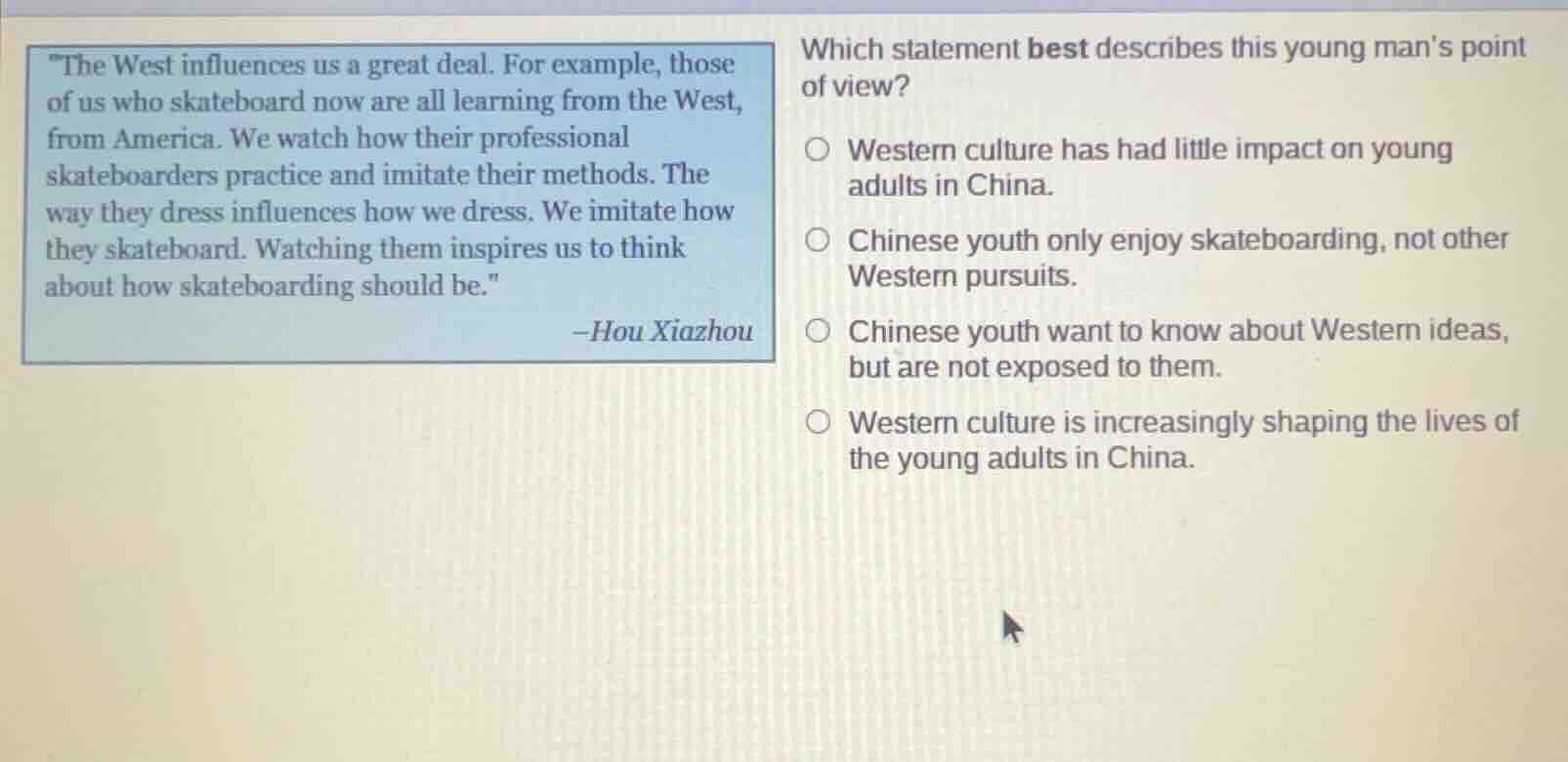 \the west influences us a great deal. for example, those of us who skat…