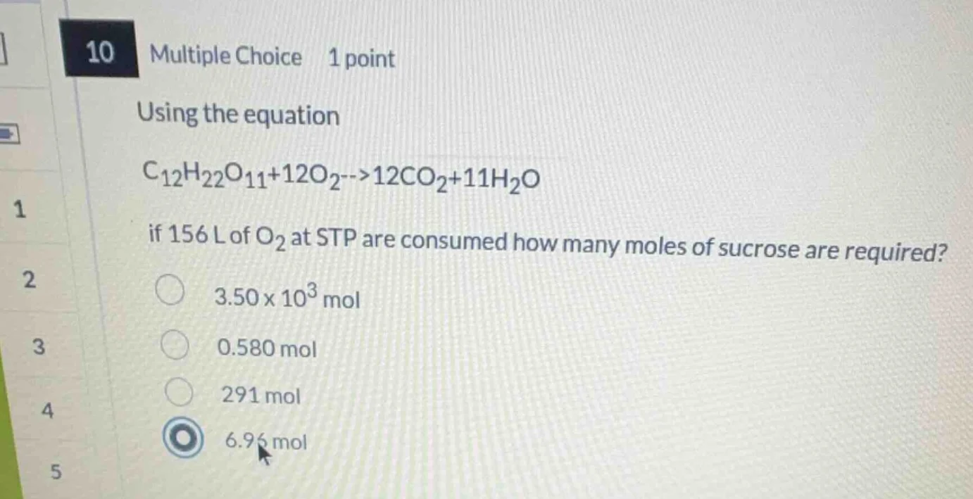 10 multiple choice 1 point using the equation $ce{c_{12}h_{22}o_{11} + …