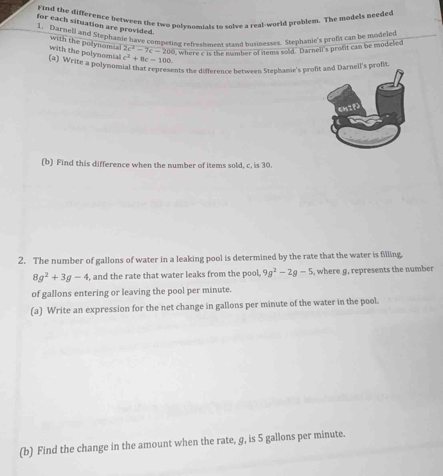 find the difference between the two polynomials to solve a real-world p…