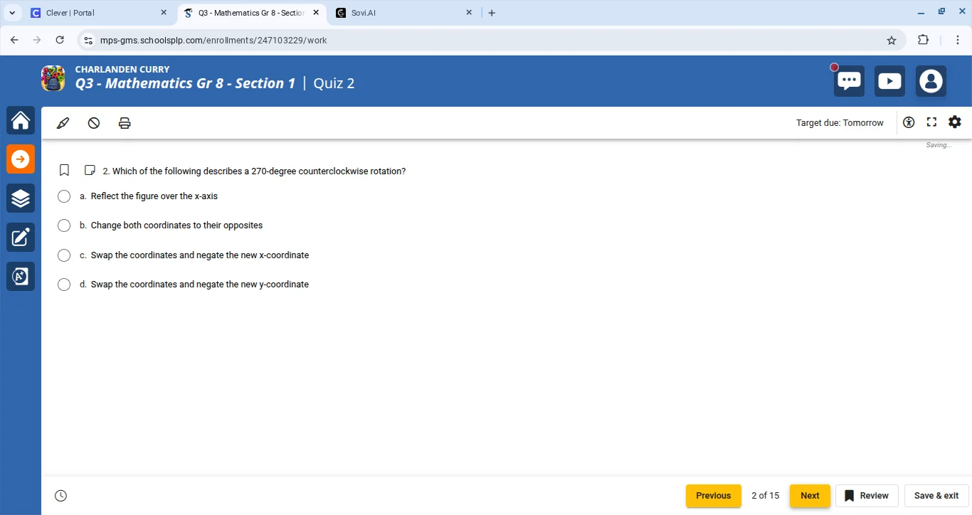 2. which of the following describes a 270-degree counterclockwise rotat…