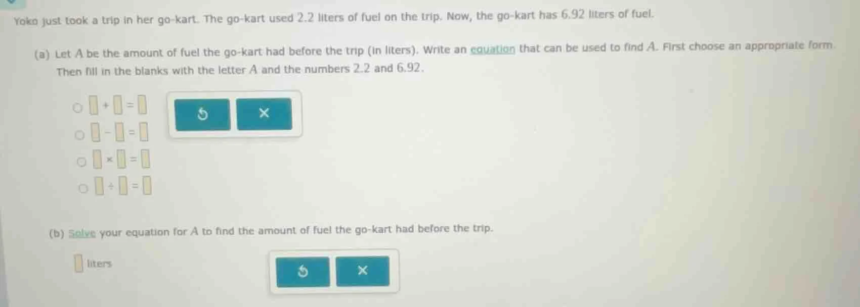 yoko just took a trip in her go-kart. the go-kart used 2.2 liters of fu…