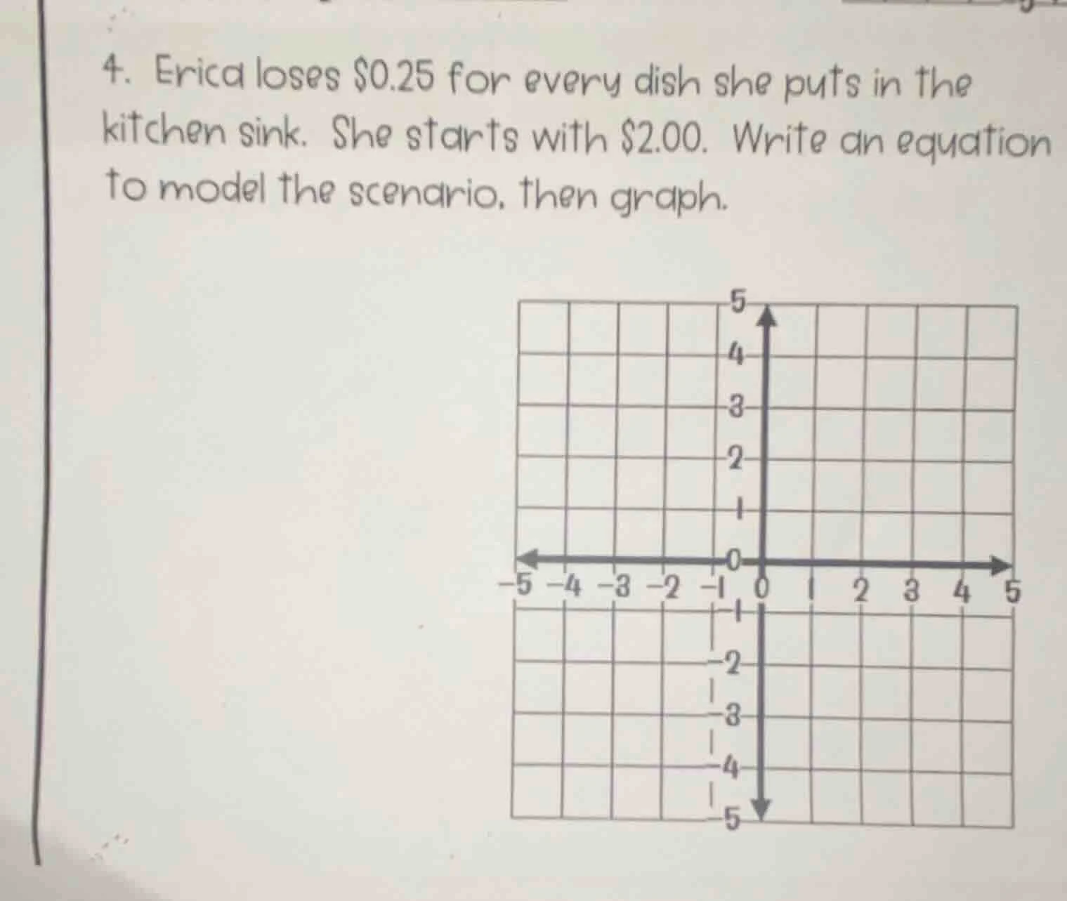4. erica loses $0.25 for every dish she puts in the kitchen sink. she s…
