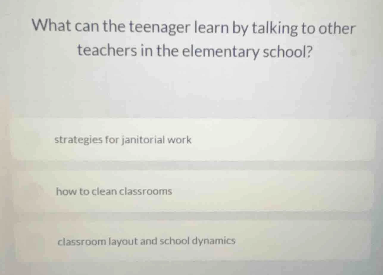 what can the teenager learn by talking to other teachers in the element…