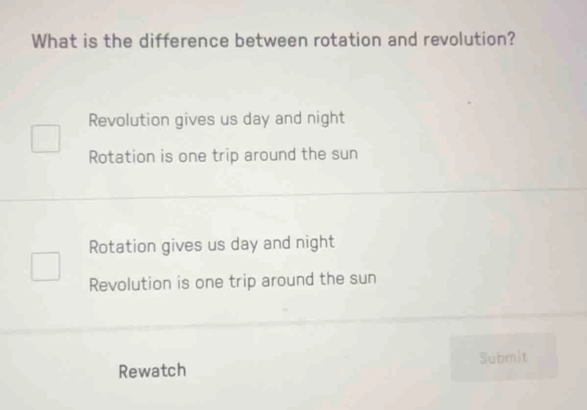 what is the difference between rotation and revolution?revolution gives…