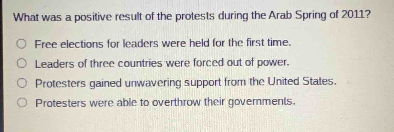 what was a positive result of the protests during the arab spring of 20…