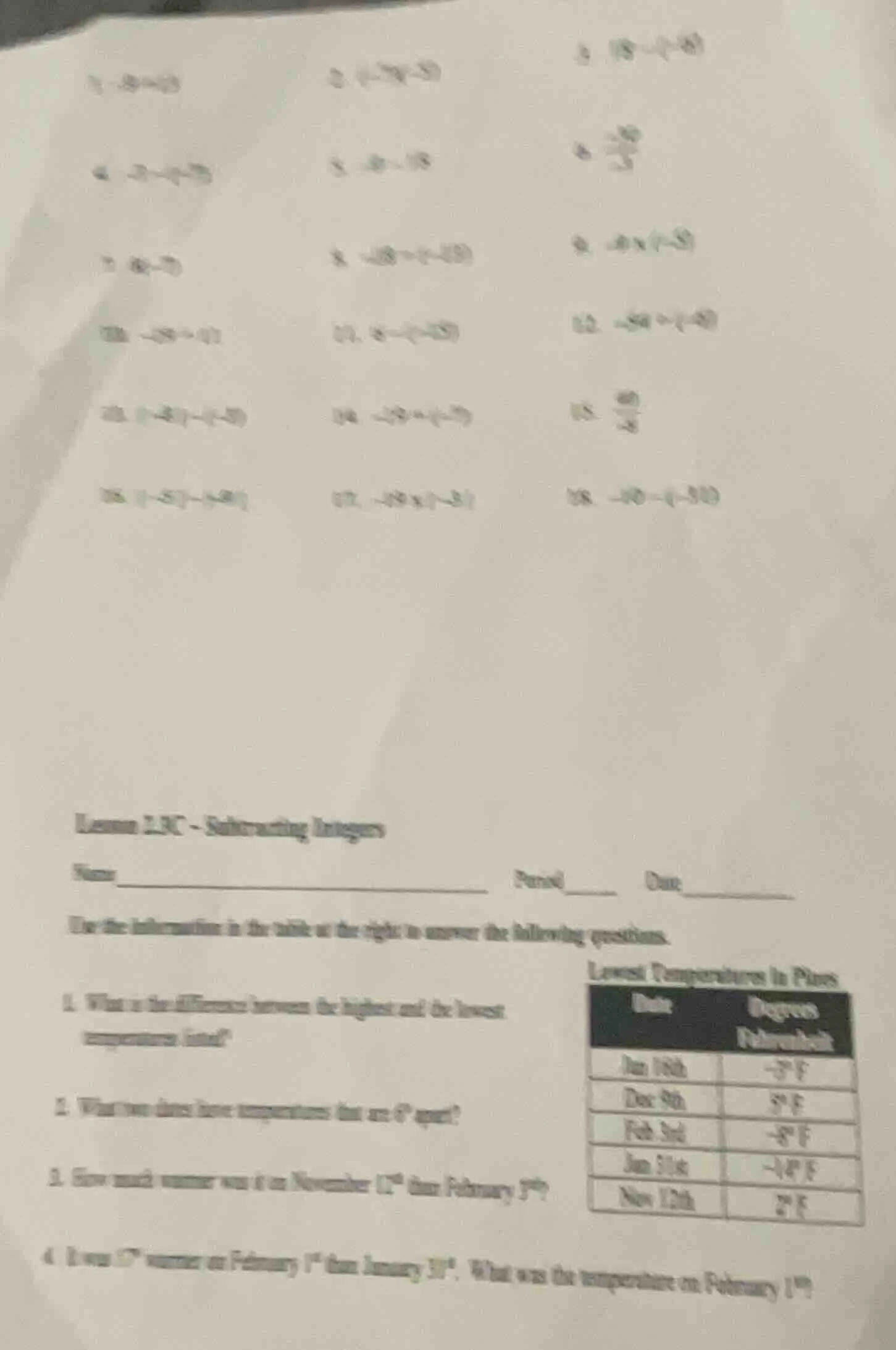 1. $-19 + (-13)$2. $(-7)-(-5)$3. $18 - (-6)$4. $-7 - (-17)$5. $-19 - 18…
