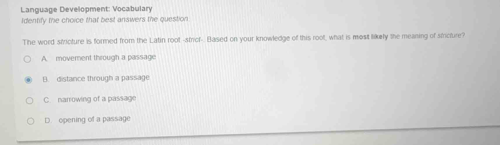 language development: vocabulary identify the choice that best answers …