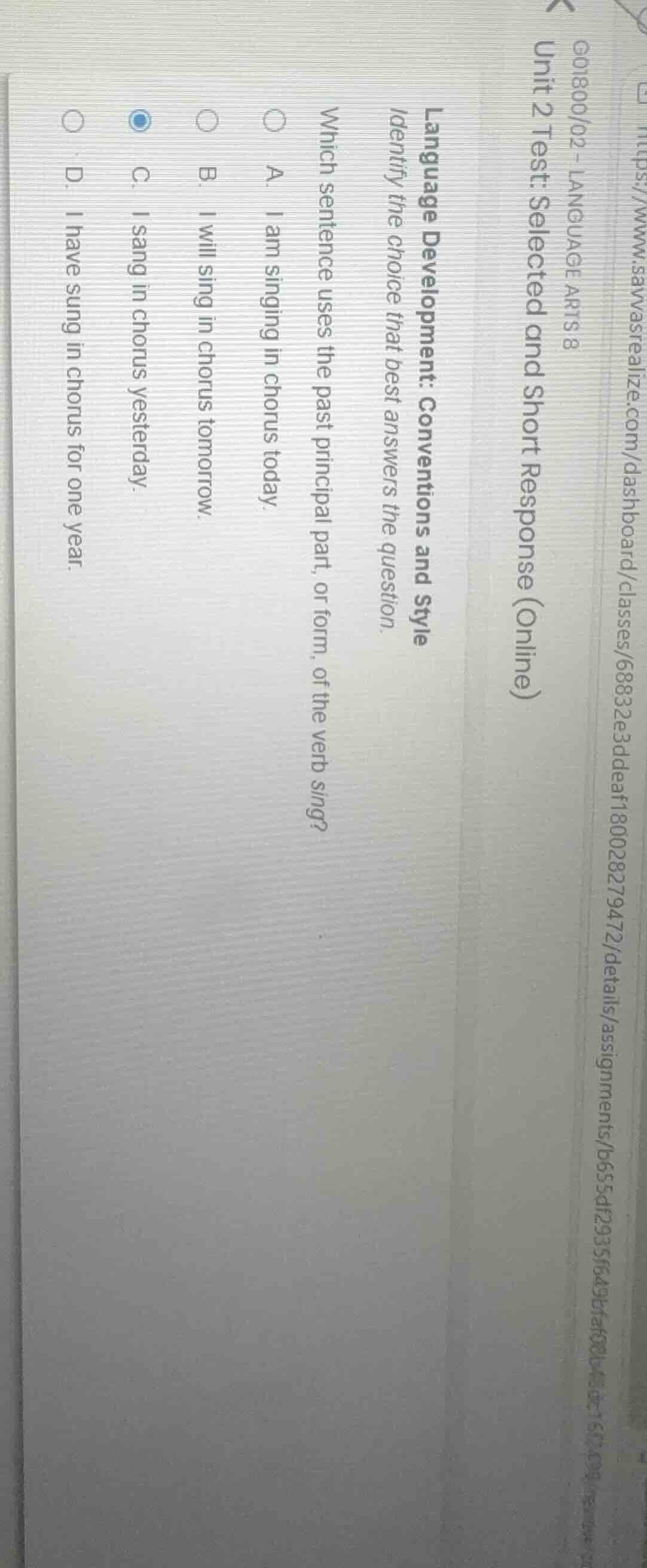 g01800/02 - language arts 8 unit 2 test: selected and short response (o…