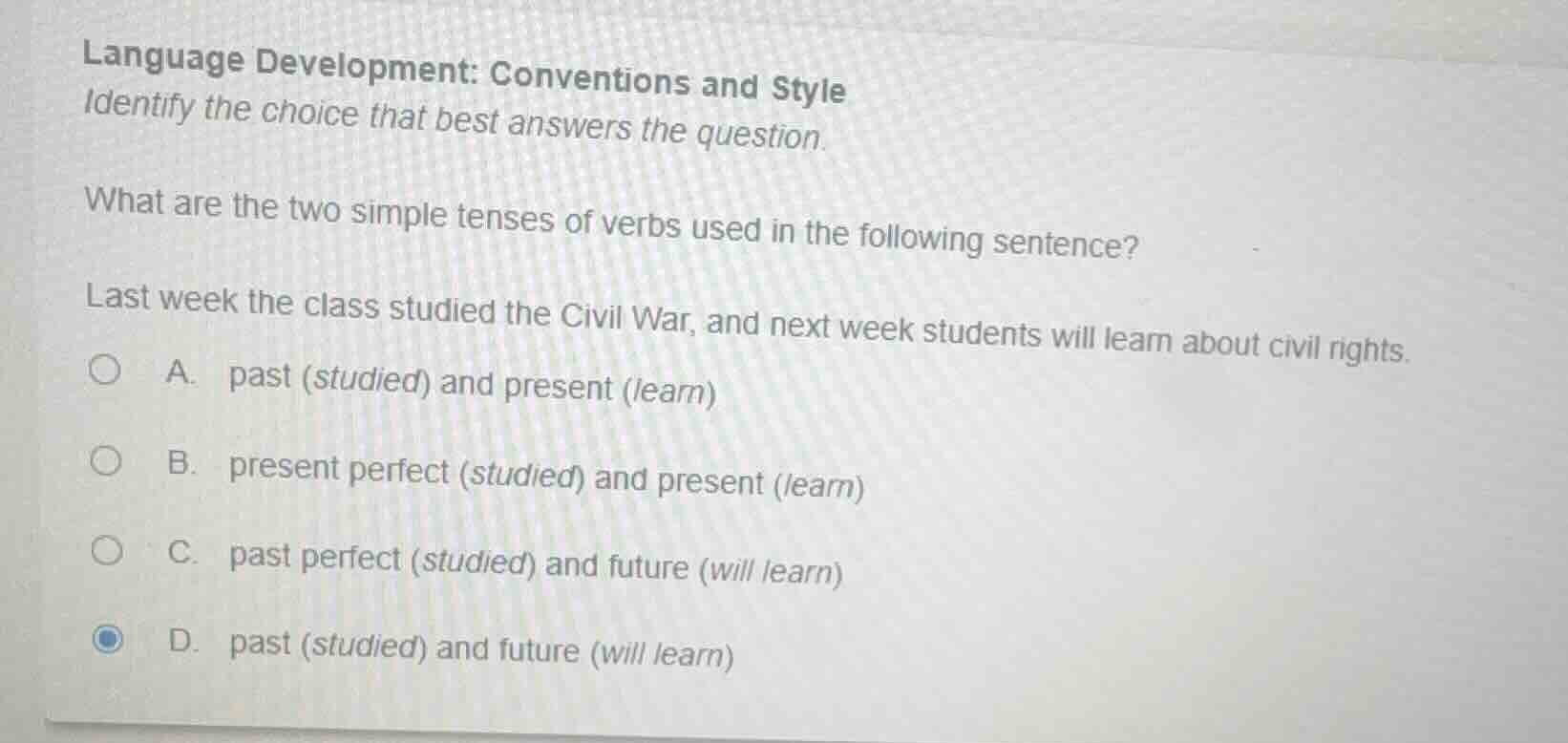 language development: conventions and style identify the choice that be…