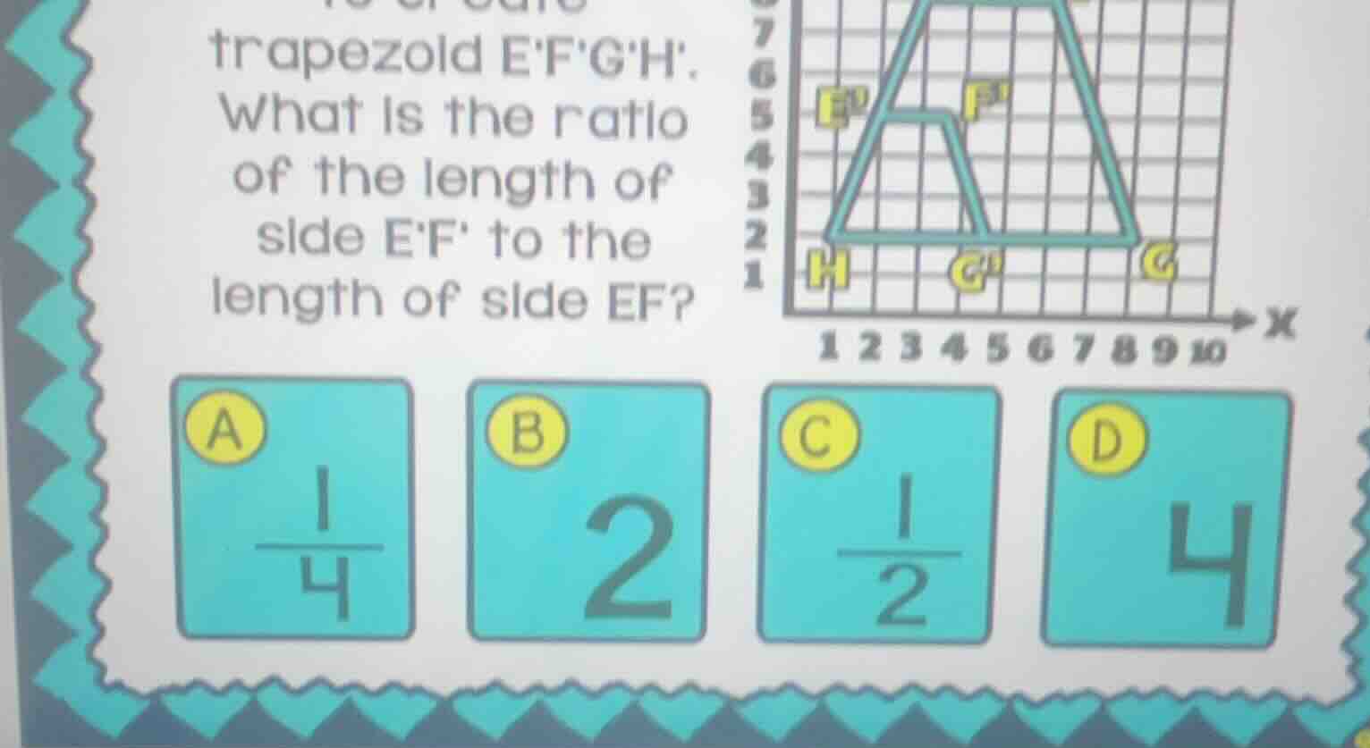 trapezoid efgh. what is the ratio of the length of side ef to the lengt…