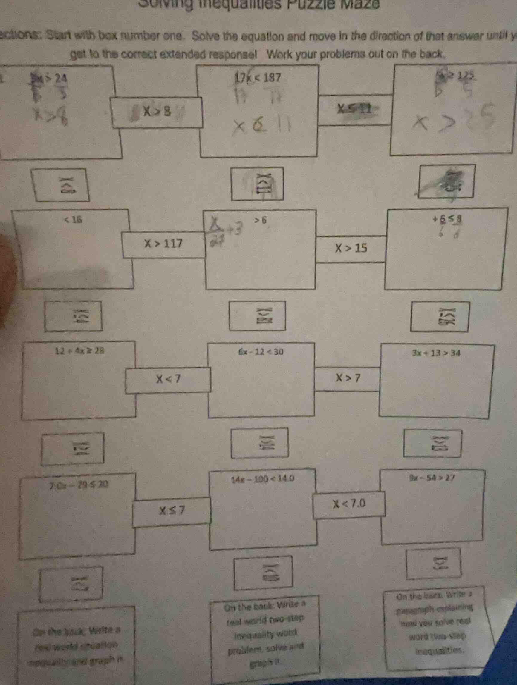 solving inequalities puzzle maze directions: start with box number one.…