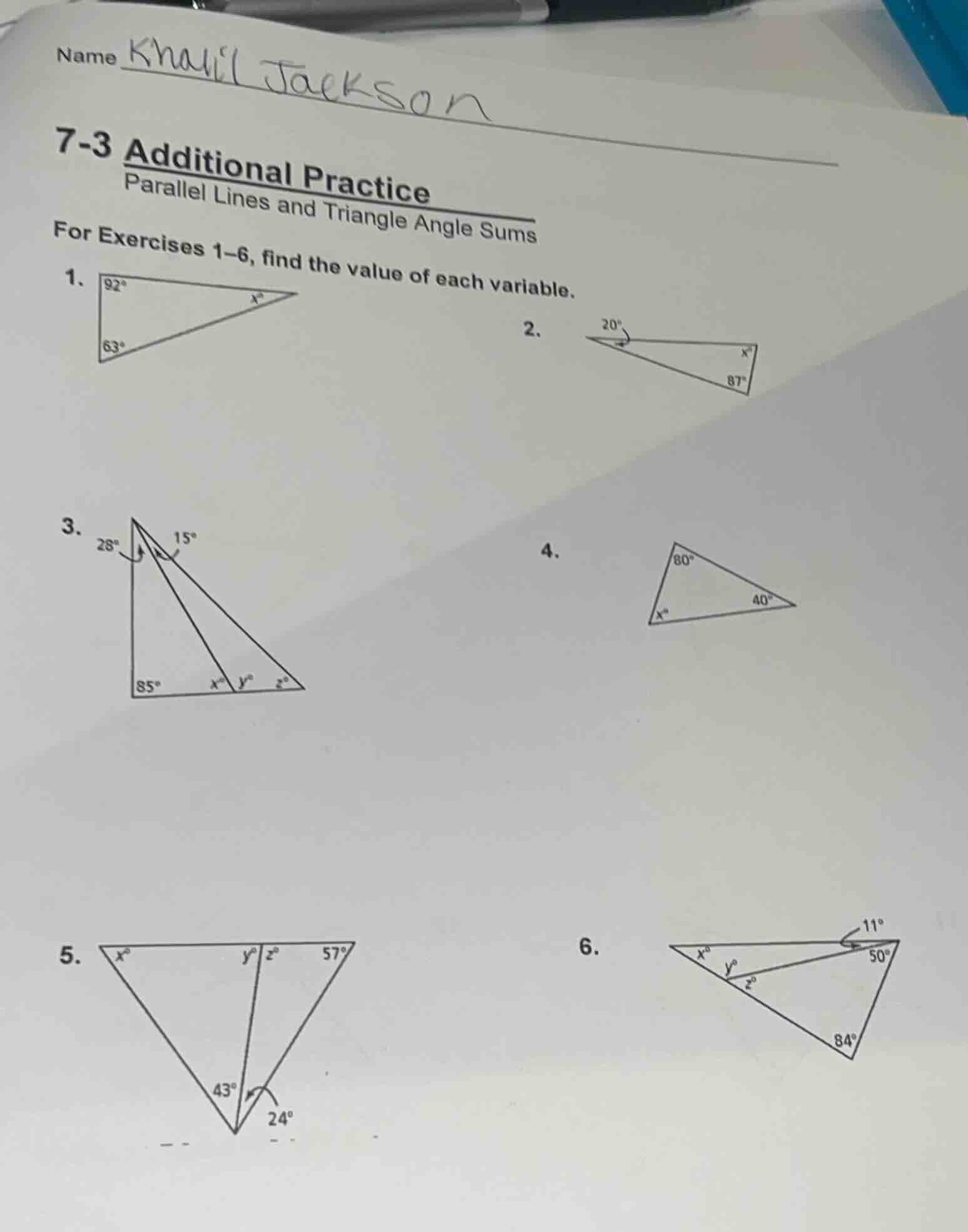 name khalil jackson 7-3 additional practice parallel lines and triangle…