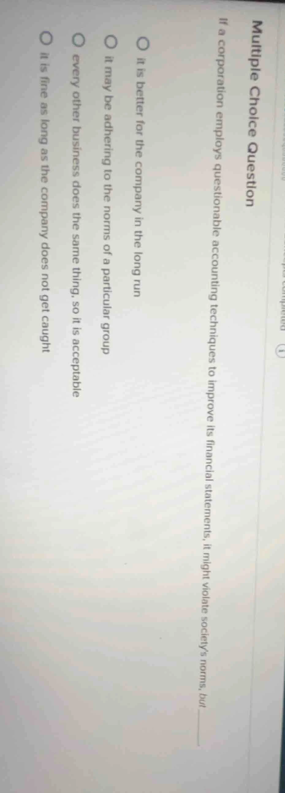 multiple choice question if a corporation employs questionable accounti…