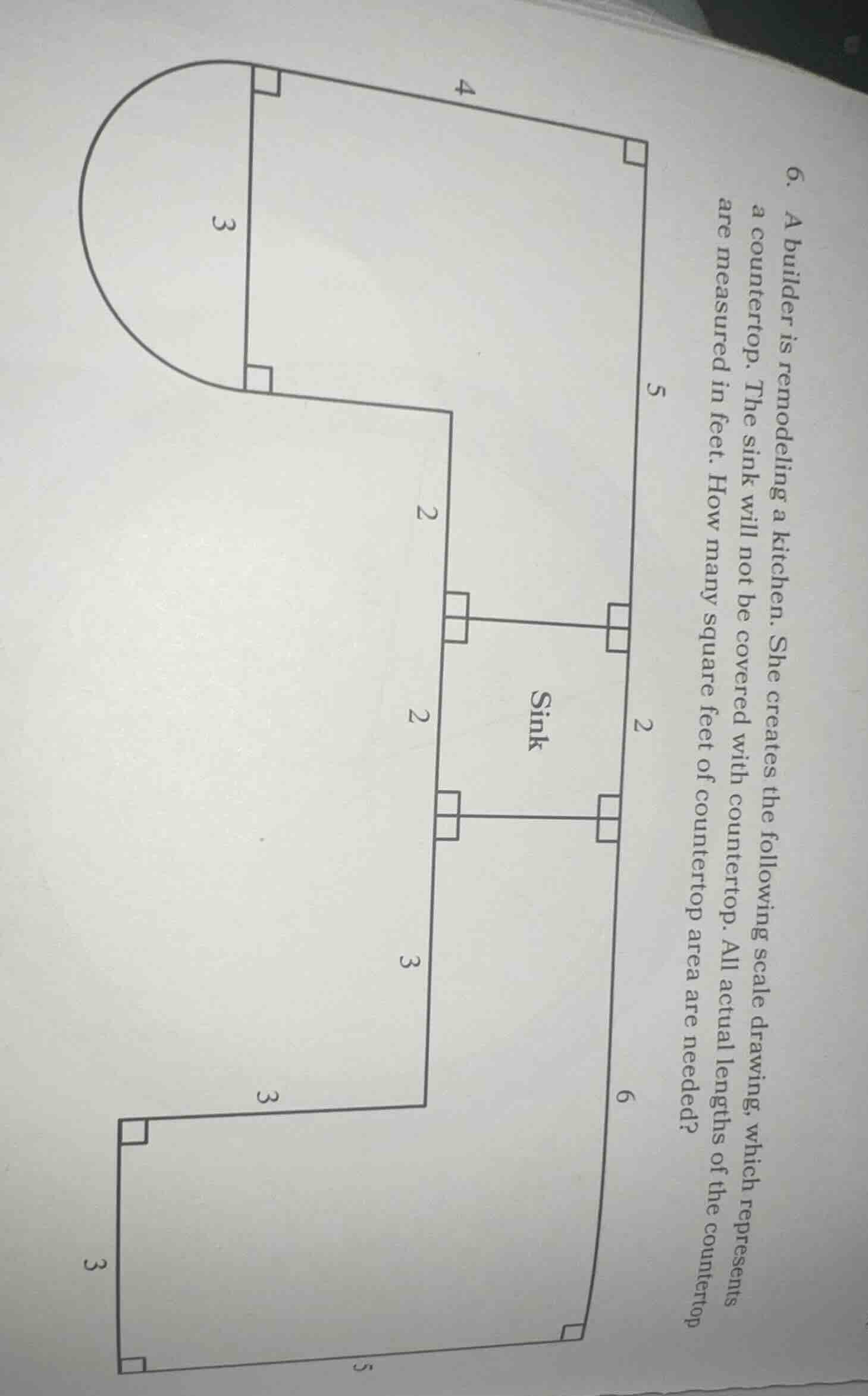 6. a builder is remodeling a kitchen. she creates the following scale d…