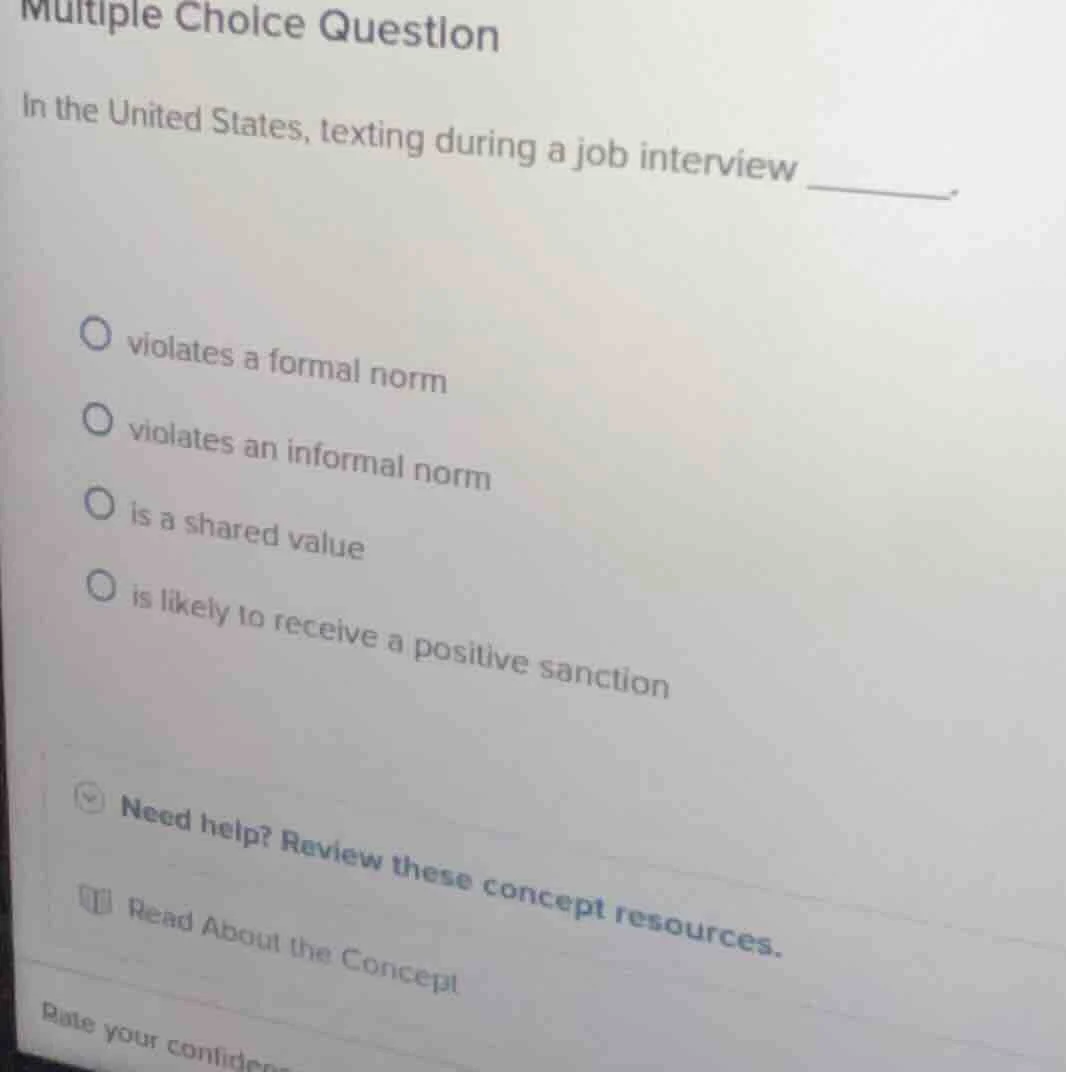 multiple choice question in the united states, texting during a job int…