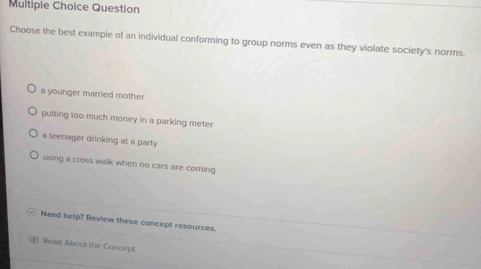 multiple choice question choose the best example of an individual confo…