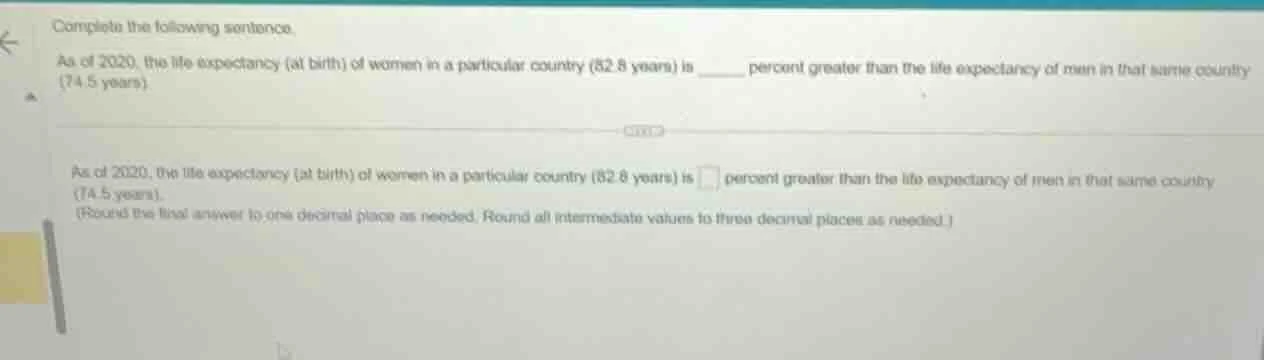 complete the following sentence. as of 2020, the life expectancy (at bi…