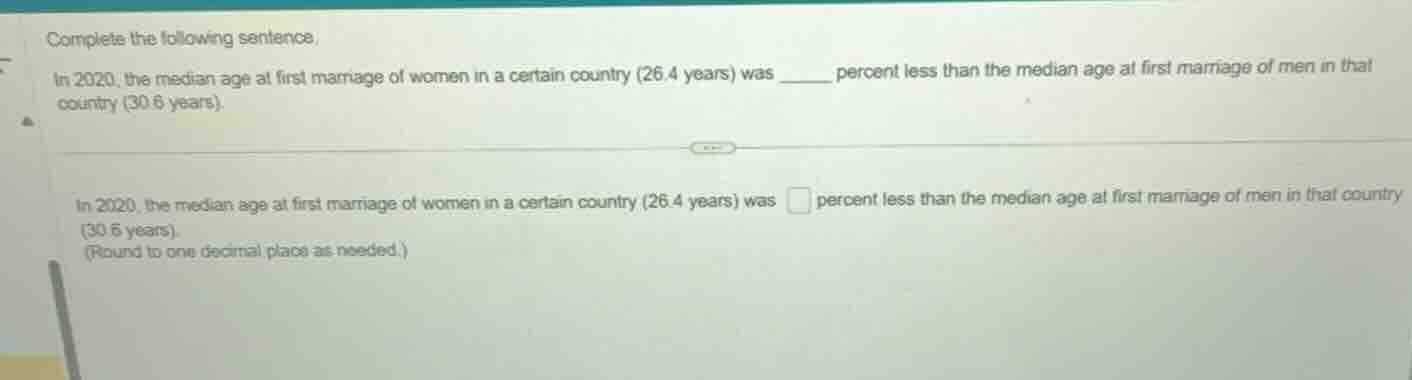 complete the following sentence. in 2020, the median age at first marri…