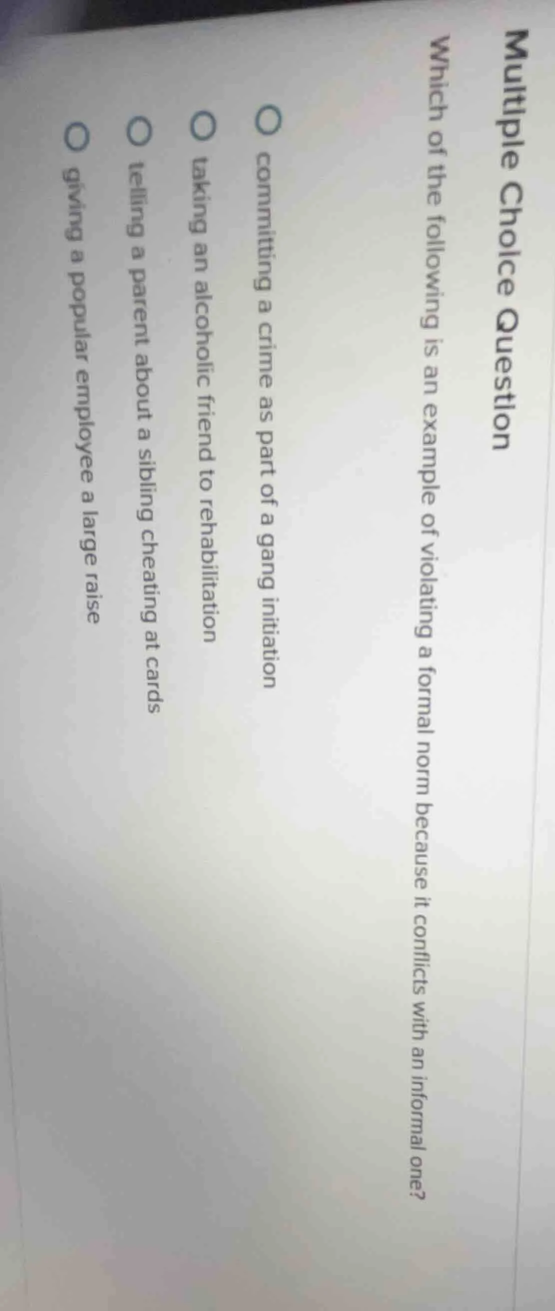 multiple choice question which of the following is an example of violat…