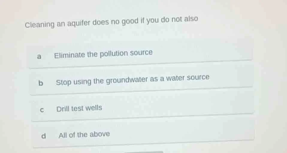 cleaning an aquifer does no good if you do not also a eliminate the pol…
