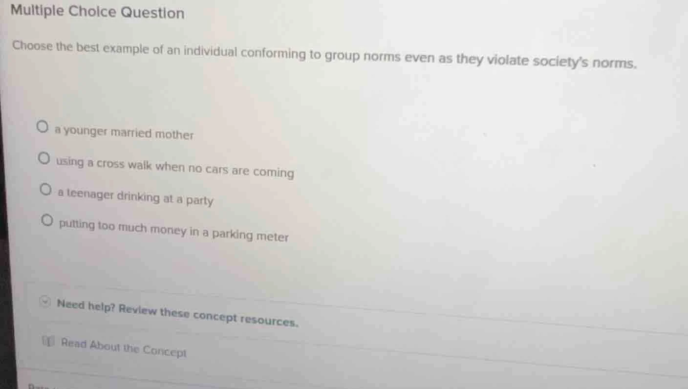 multiple choice question choose the best example of an individual confo…