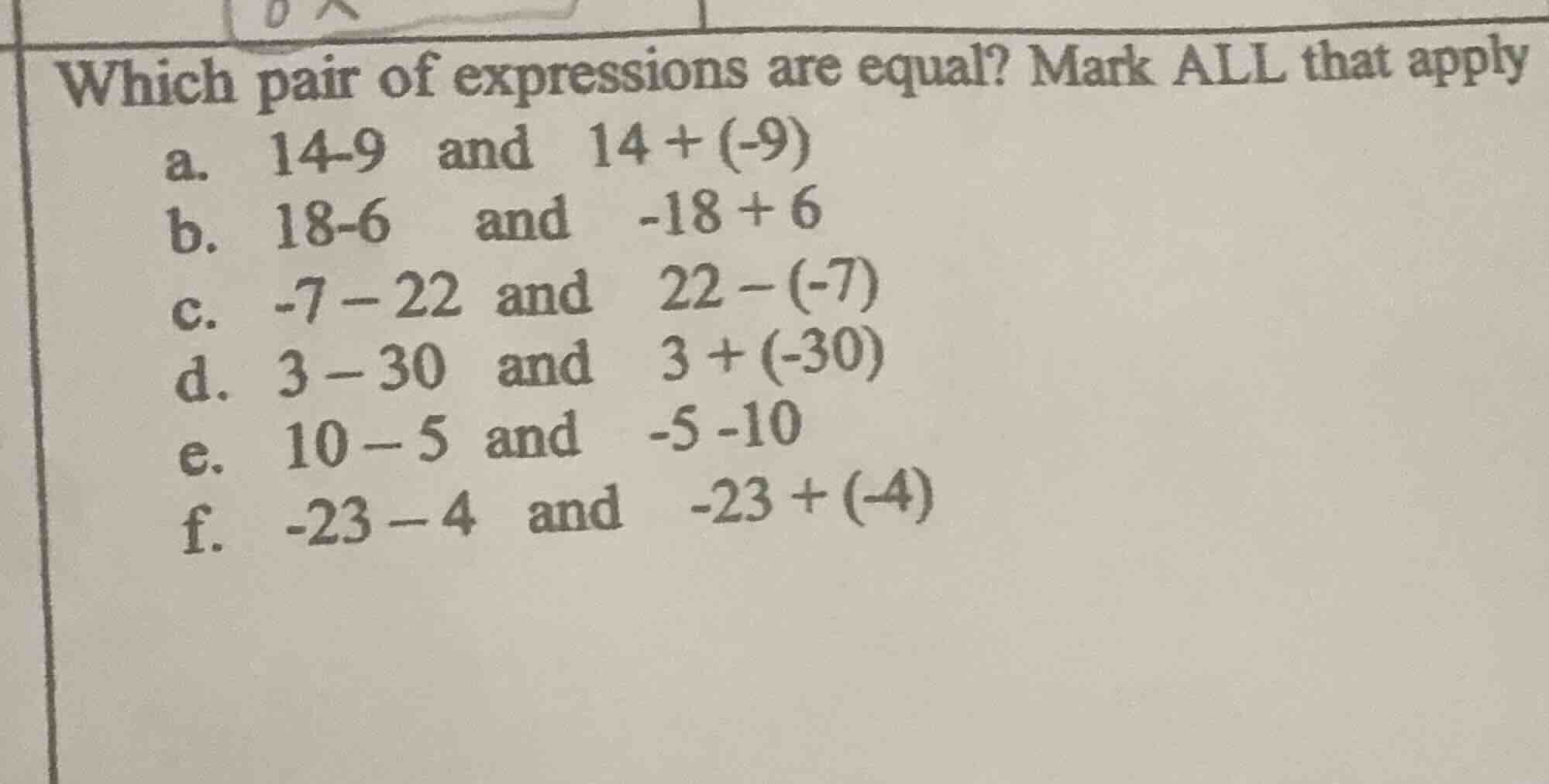 which pair of expressions are equal? mark all that apply a. $14-9$ and …