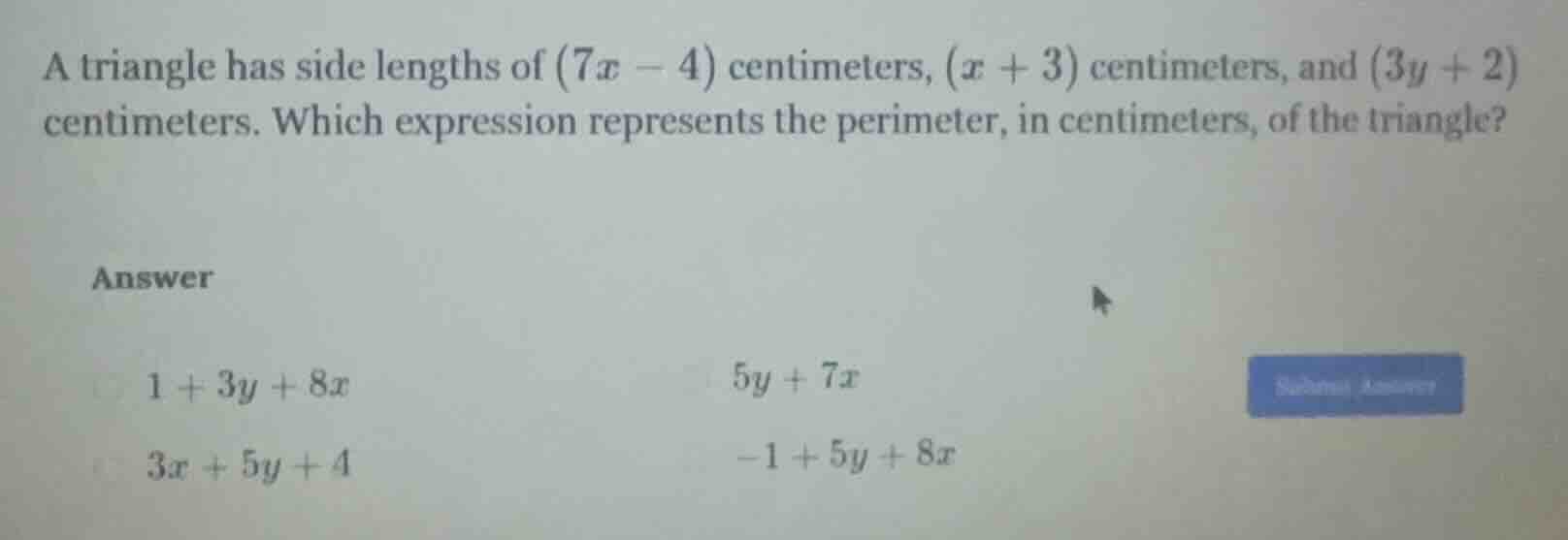 a triangle has side lengths of $(7x - 4)$ centimeters, $(x + 3)$ centim…