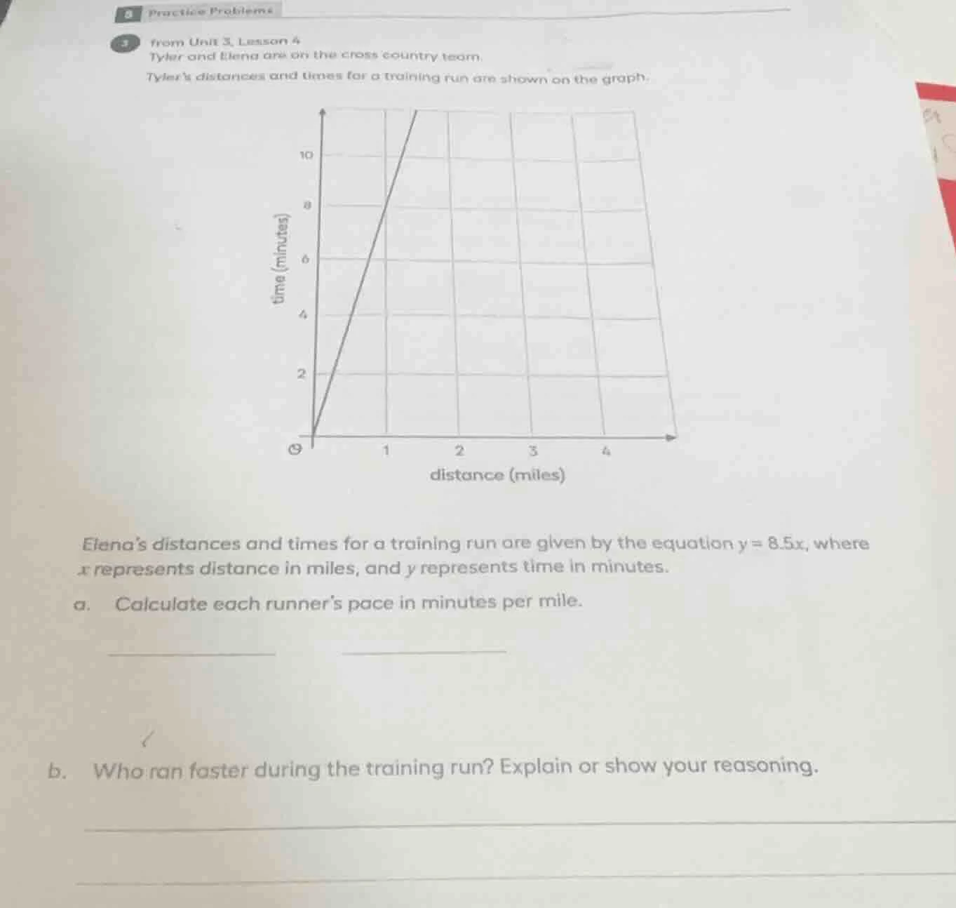practice problems from unit 3, lesson 4 tyler and elena are on the cros…