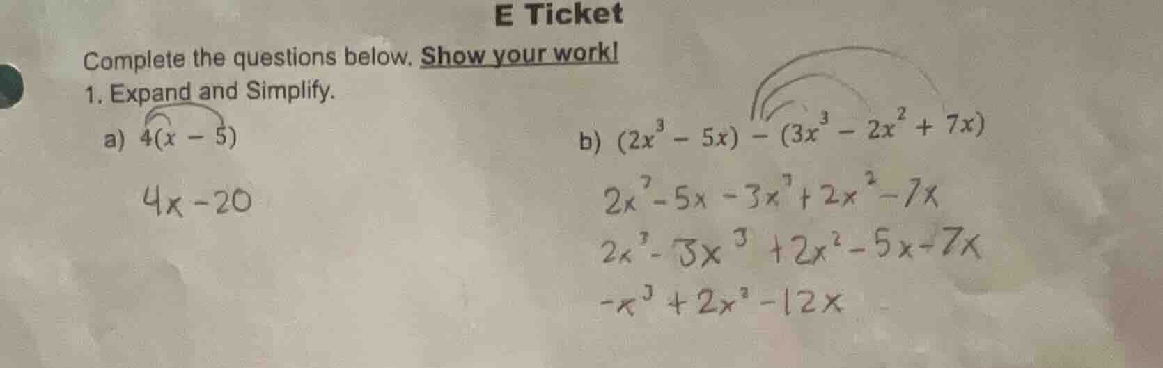 e ticket complete the questions below. show your work! 1. expand and si…