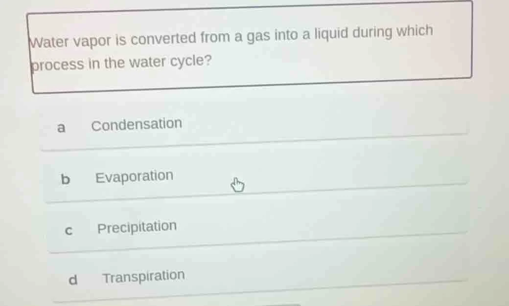 water vapor is converted from a gas into a liquid during which process …