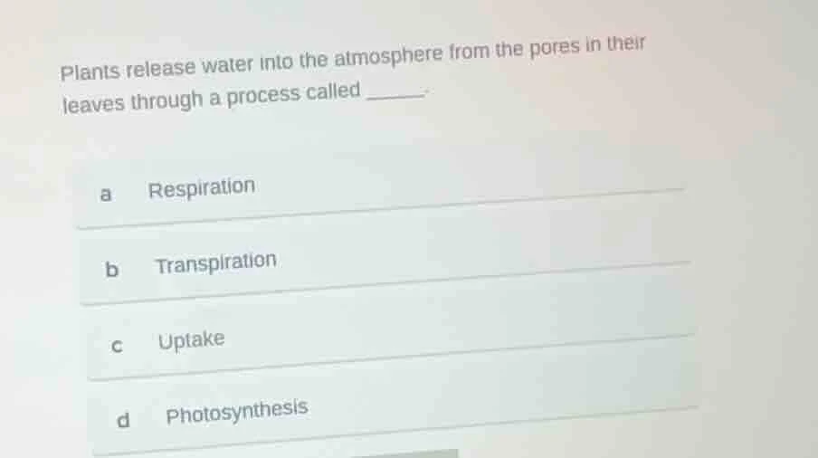 plants release water into the atmosphere from the pores in their leaves…
