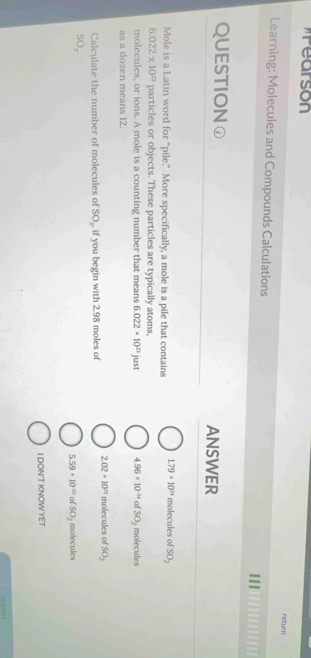 pearson learning: molecules and compounds calculations return question …