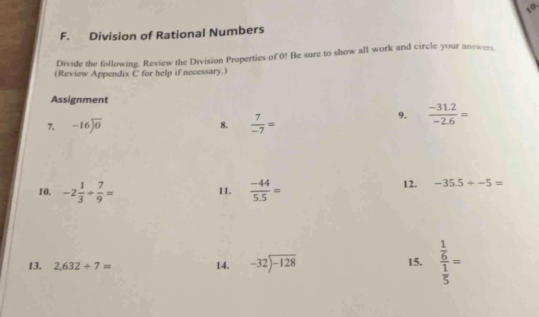 f. division of rational numbers divide the following. review the divisi…