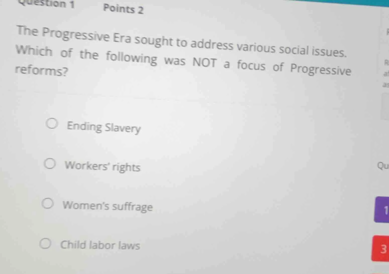 question 1 points 2 the progressive era sought to address various socia…