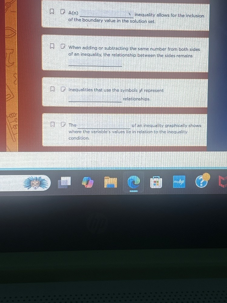 a(n) _______ inequality allows for the inclusion of the boundary value …