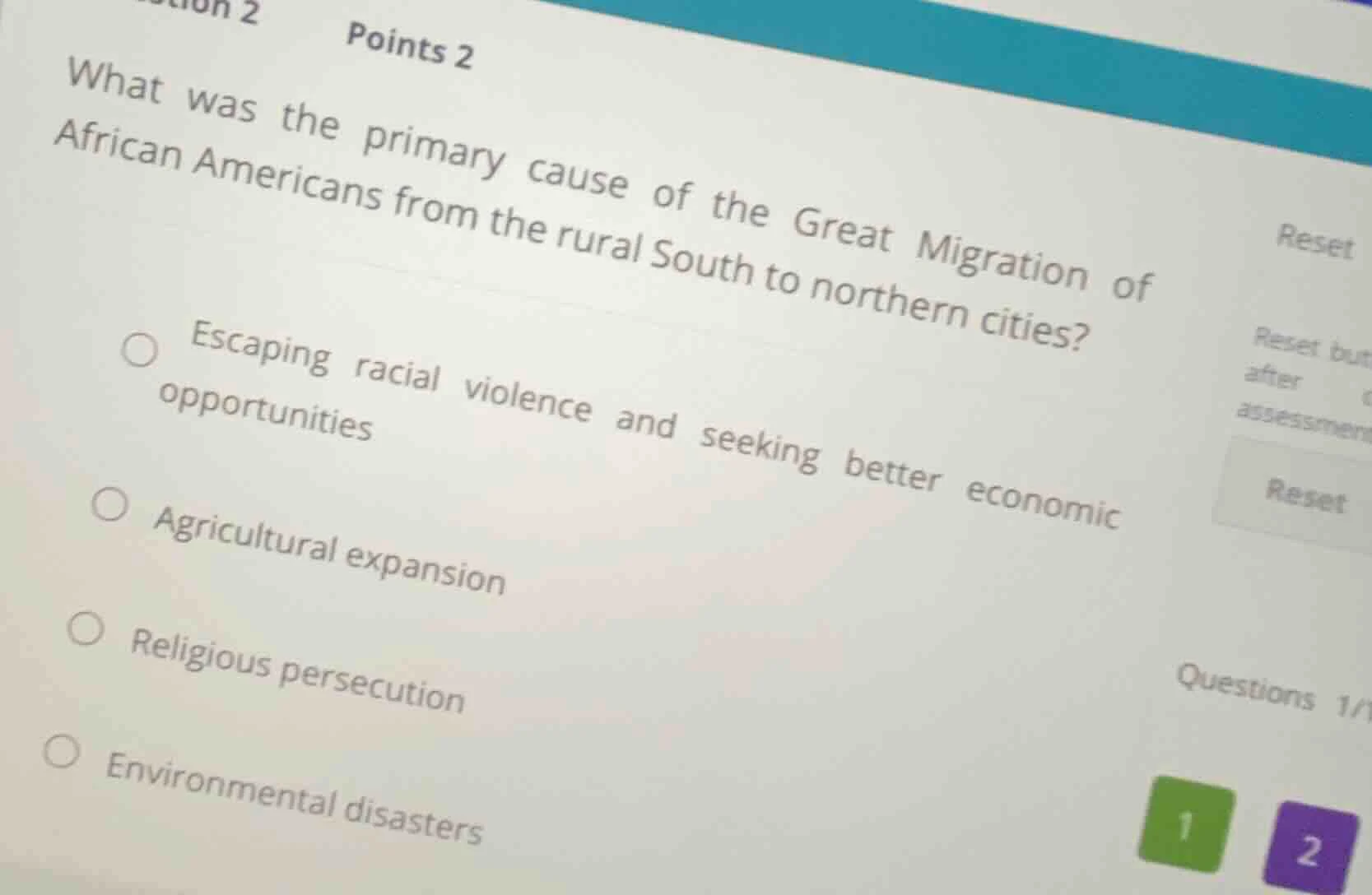 points 2 what was the primary cause of the great migration of african a…