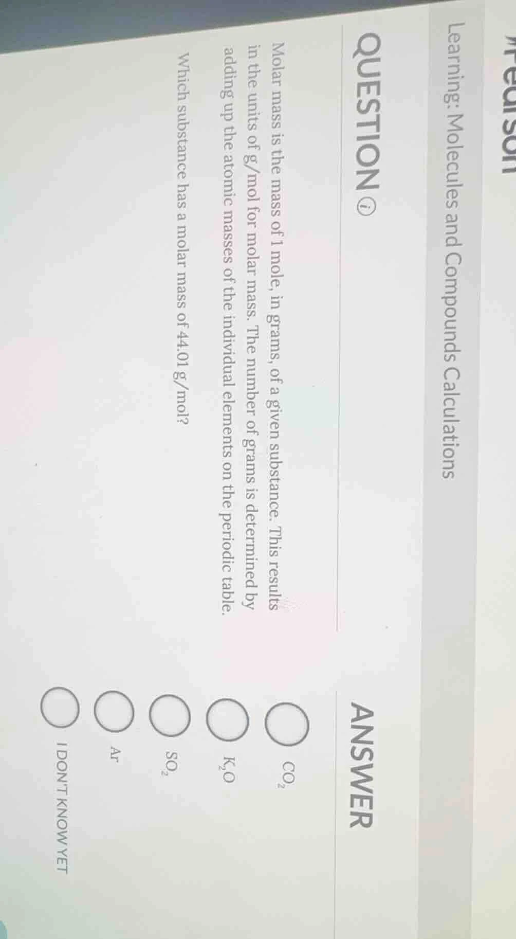 learning: molecules and compounds calculations question molar mass is t…