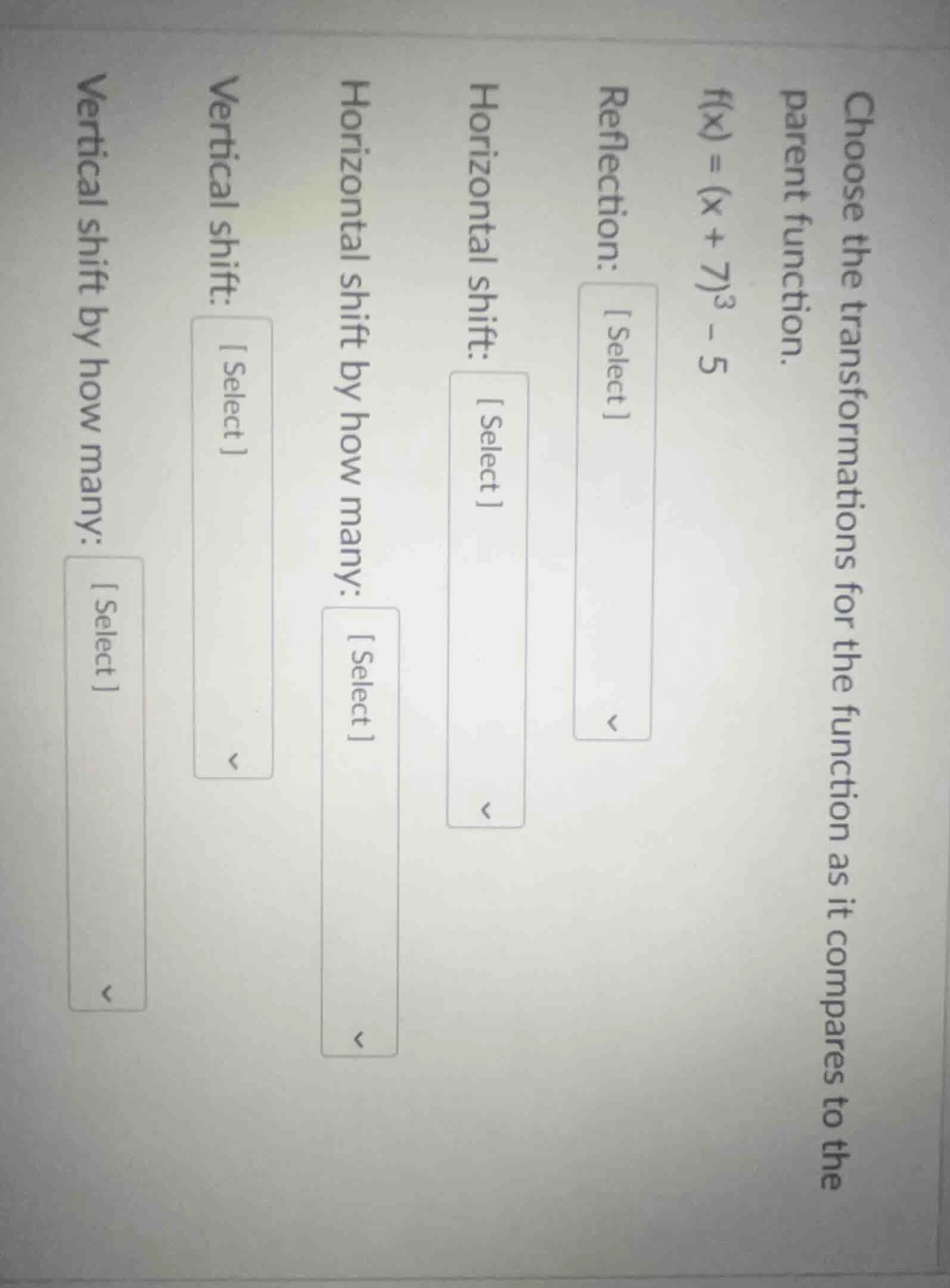 choose the transformations for the function as it compares to the paren…
