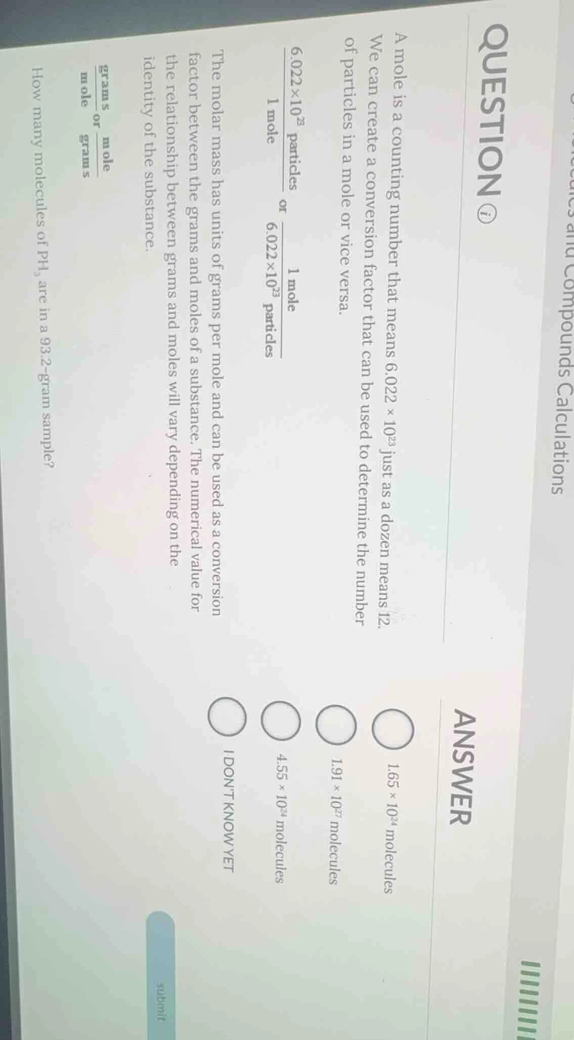 question ⓘcompounds calculationsa mole is a counting number that means …