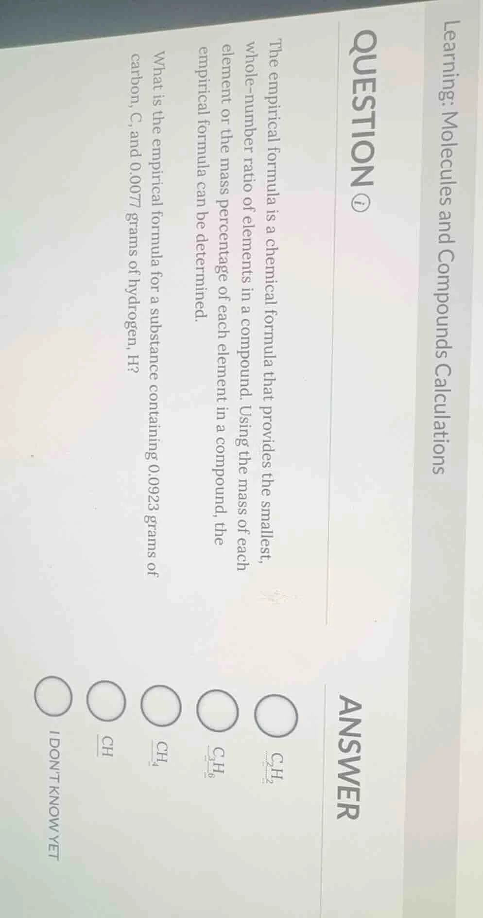learning: molecules and compounds calculations question ⓘ the empirical…