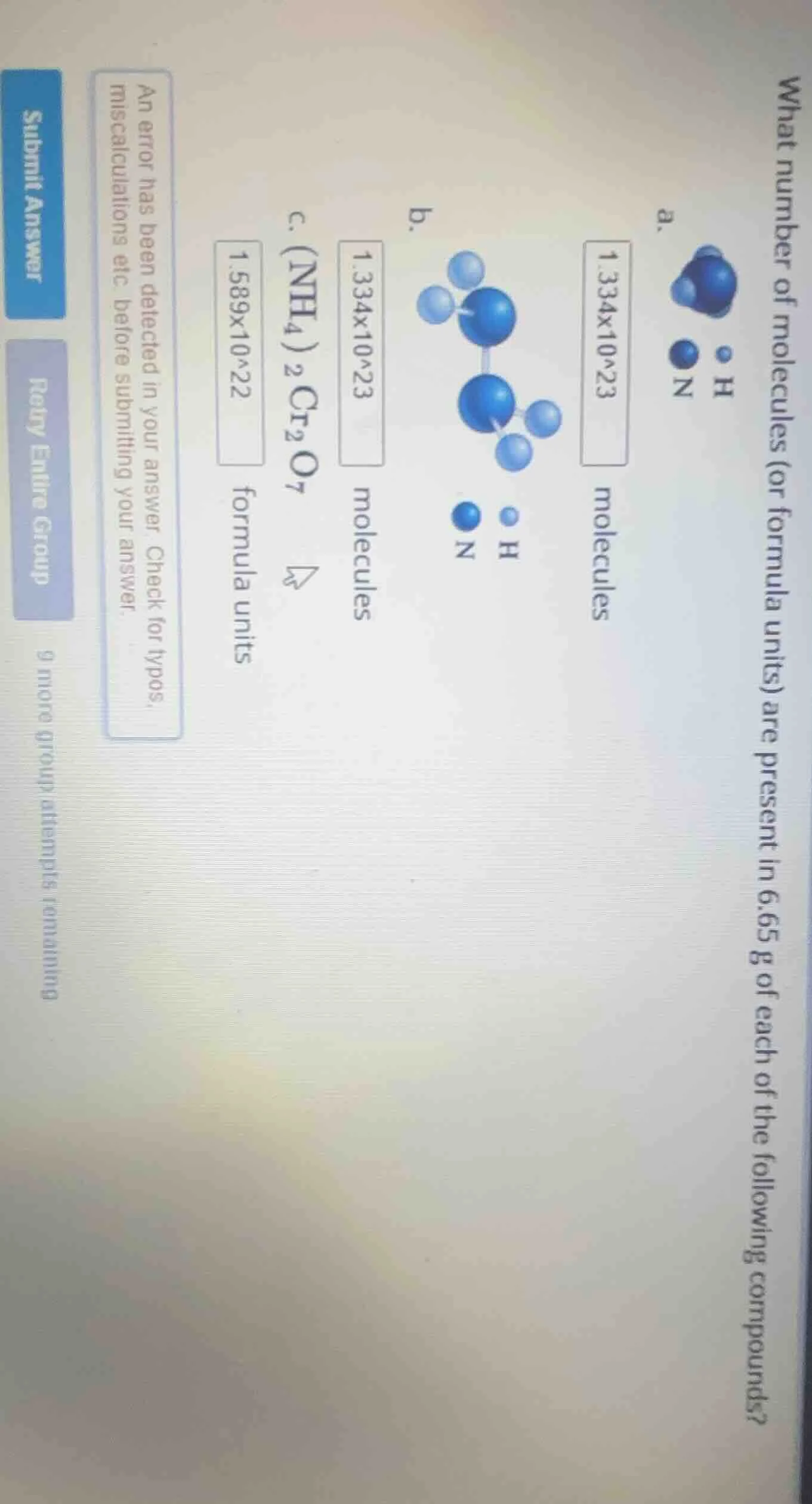 what number of molecules (or formula units) are present in 6.65 g of ea…