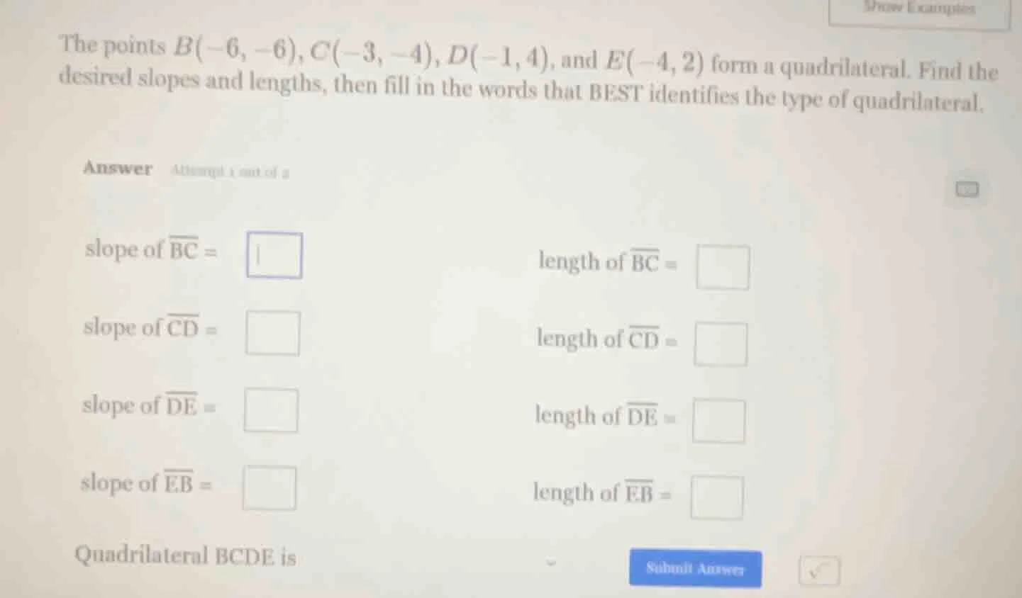 the points $b(-6, -6), c(-3, -4), d(-1, 4),$ and $e(-4, 2)$ form a quad…