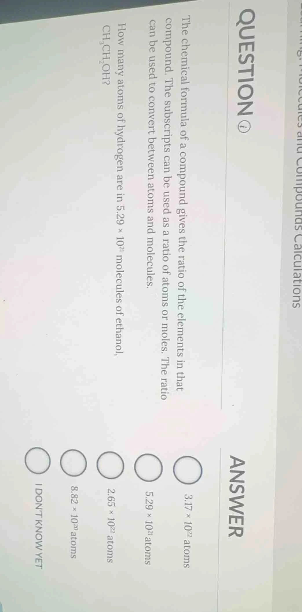 question ⓘthe chemical formula of a compound gives the ratio of the ele…