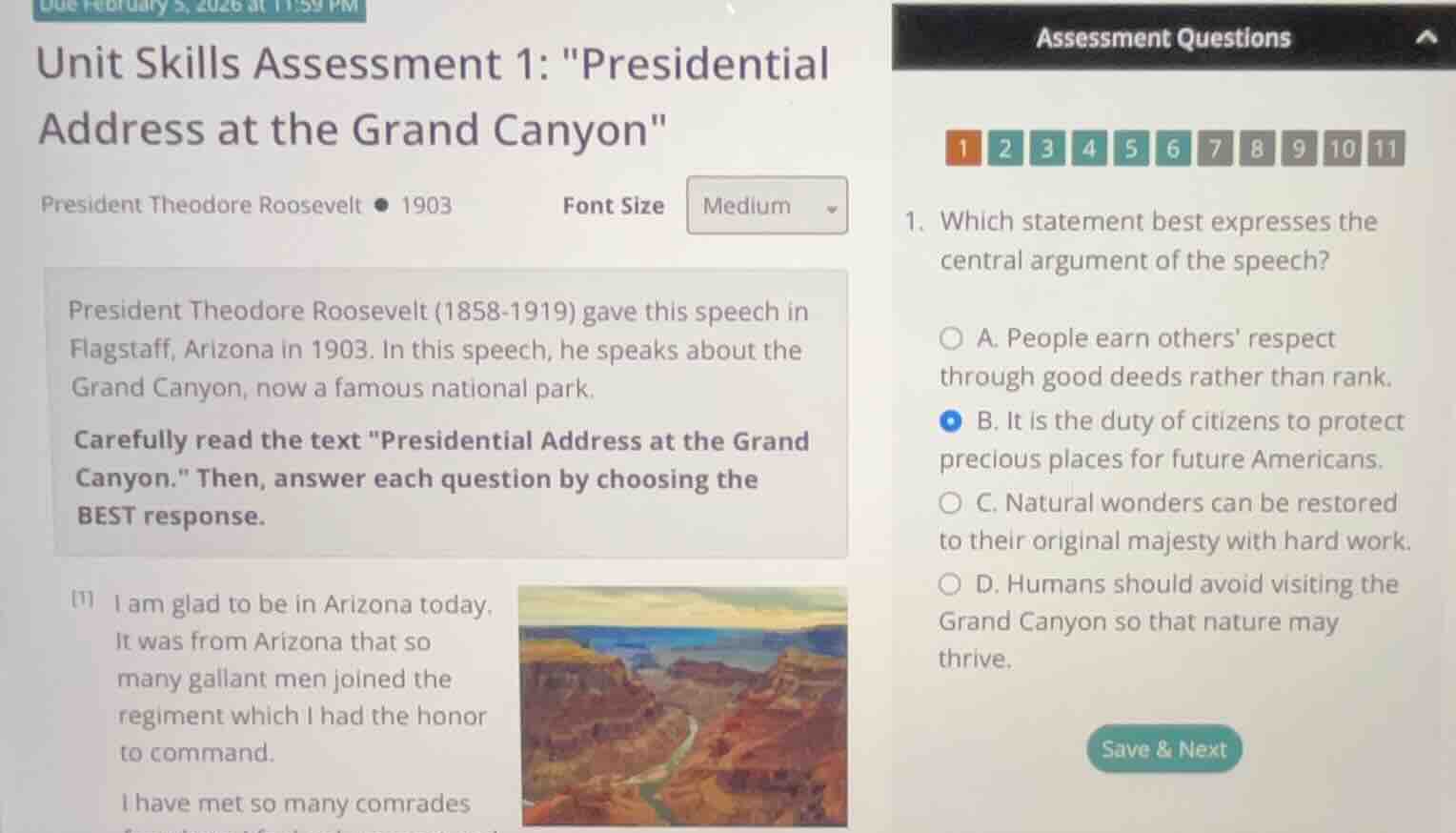 unit skills assessment 1: \presidential address at the grand canyon\pre…