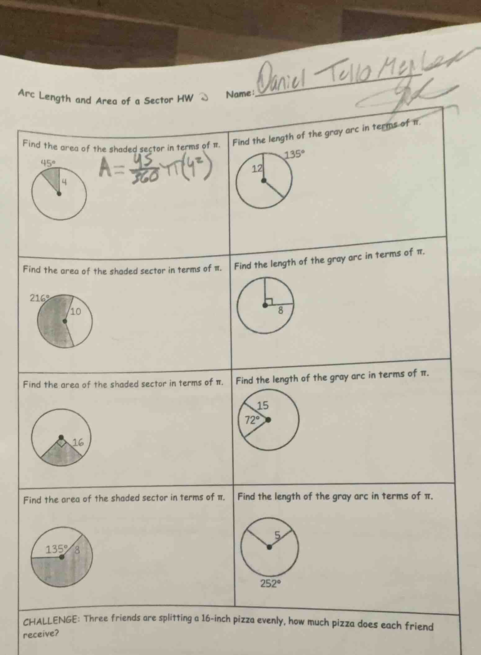 arc length and area of a sector hw name: daniel tello mejlerfind the ar…