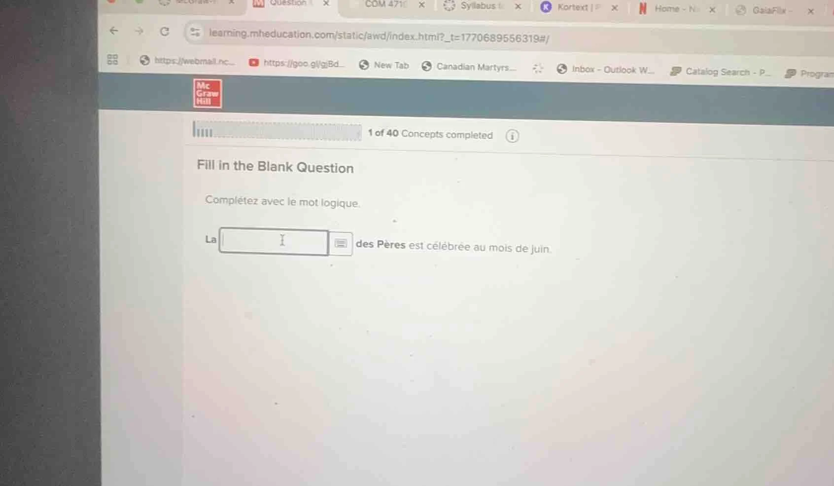 1 of 40 concepts completed fill in the blank question complétez avec le…