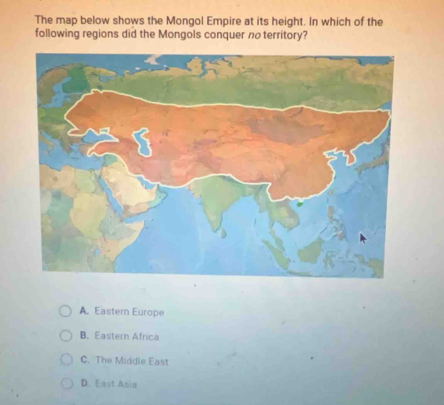 the map below shows the mongol empire at its height. in which of the fo…