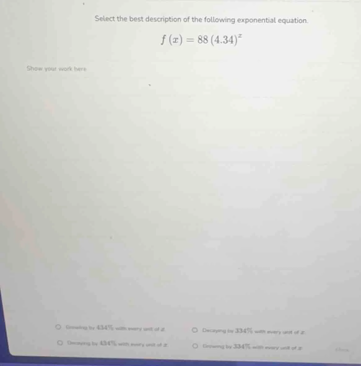 select the best description of the following exponential equation. $f(x…